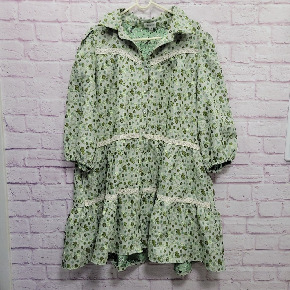 Lovelo Floral Tiered Smock Babydoll Dress Plus Size 1XL Tapestry Prairie Boho